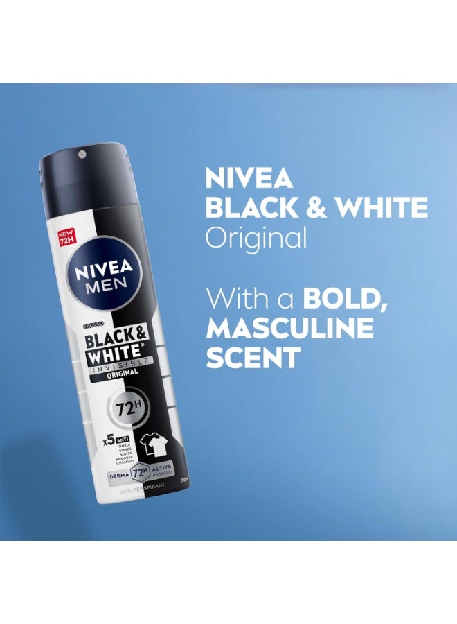 NIVEA MEN Antiperspirant Spray for Men, Black & White Invisible Protection Original, 3x150ml - Image 4